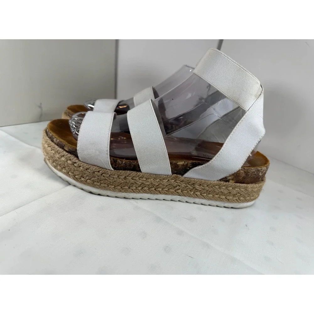Steve Madden Bandi White Elastic Strap Espadrille Platform Sandals‎ Flatforms 10